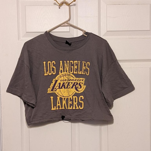 NBA Tops - NBA ULTRA GAME LA LOS ANGELES LAKERS BASKETBALL CROPPED DRAWSTRING SS SCHOOL